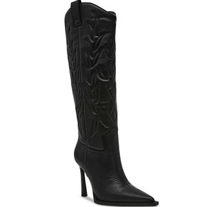 Steve Madden Kinzee Tall Western Dress Cowgirl Boots Black Leather Heel 10 NEW